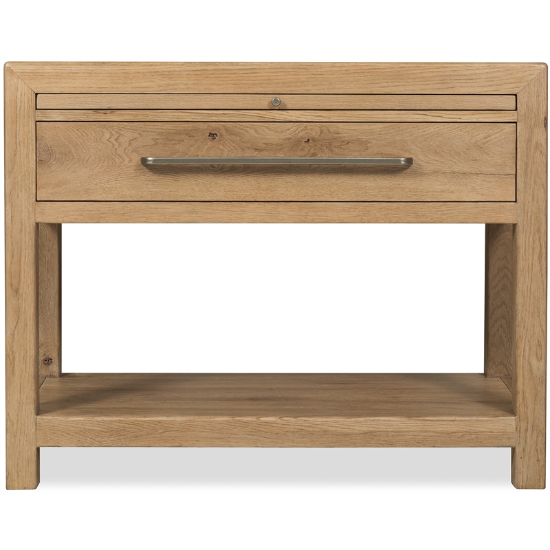 Bowery Hill Nightstand with Stone Top and Pullout Tray in Light Brown