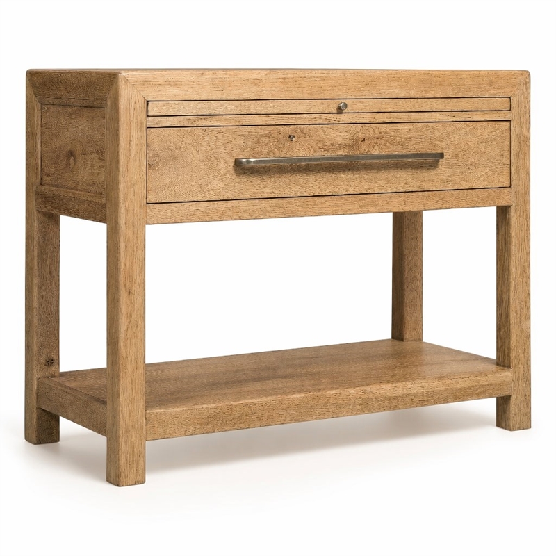 Bowery Hill Nightstand with Stone Top and Pullout Tray in Light Brown