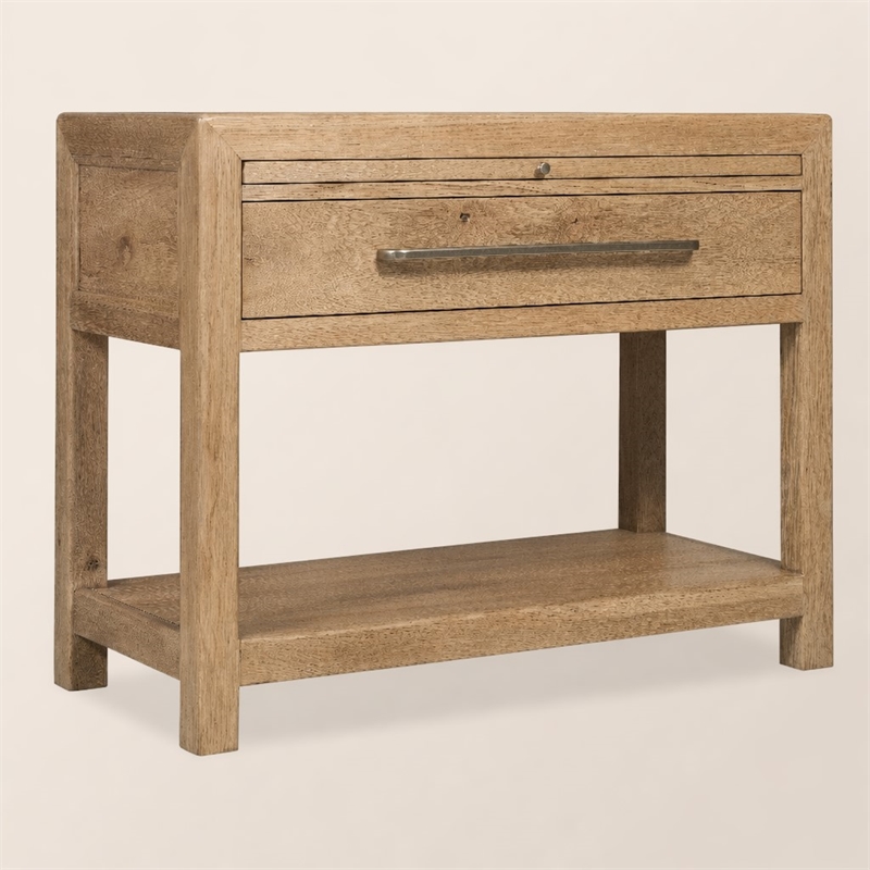 Bowery Hill Nightstand with Stone Top and Pullout Tray in Light Brown