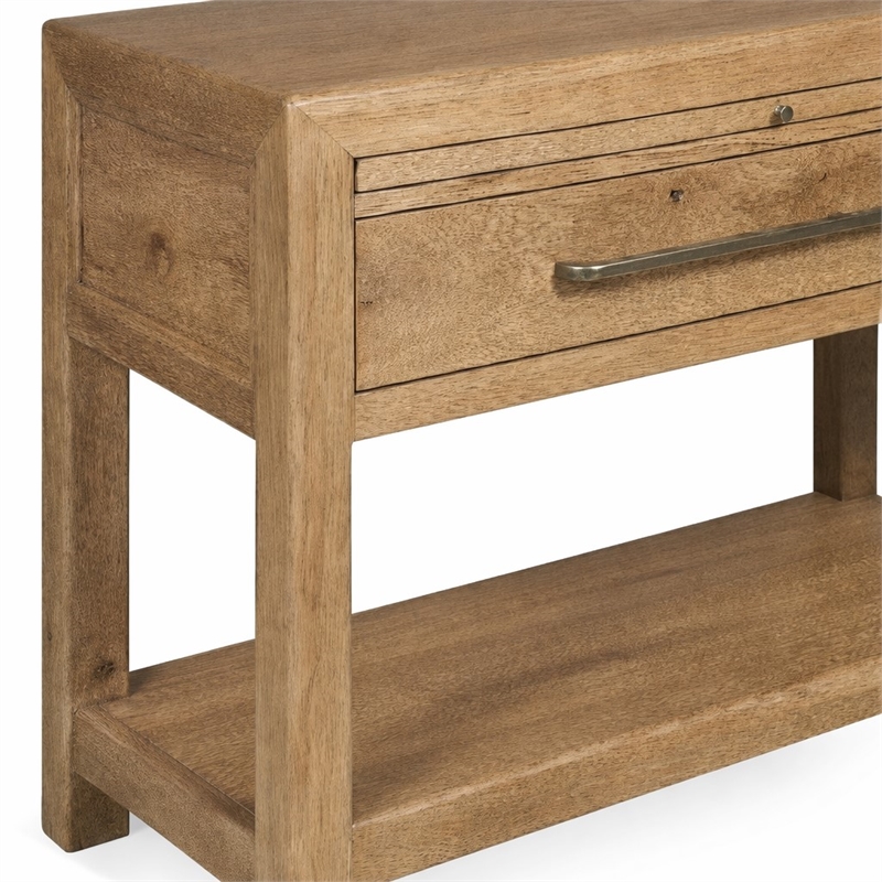 Bowery Hill Nightstand with Stone Top and Pullout Tray in Light Brown
