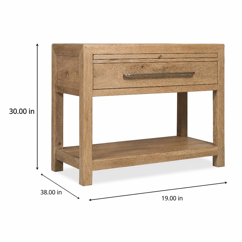 Bowery Hill Nightstand with Stone Top and Pullout Tray in Light Brown