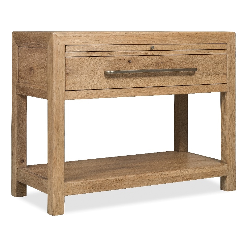 Bowery Hill Nightstand with Stone Top and Pullout Tray in Light Brown
