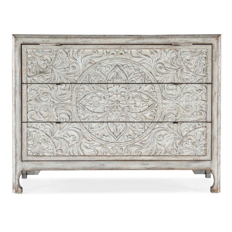 Bowery Hill 3-Drawer Accent Chest in Antique White Distressed Wood