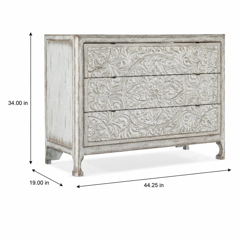Bowery Hill 3-Drawer Accent Chest in Antique White Distressed Wood