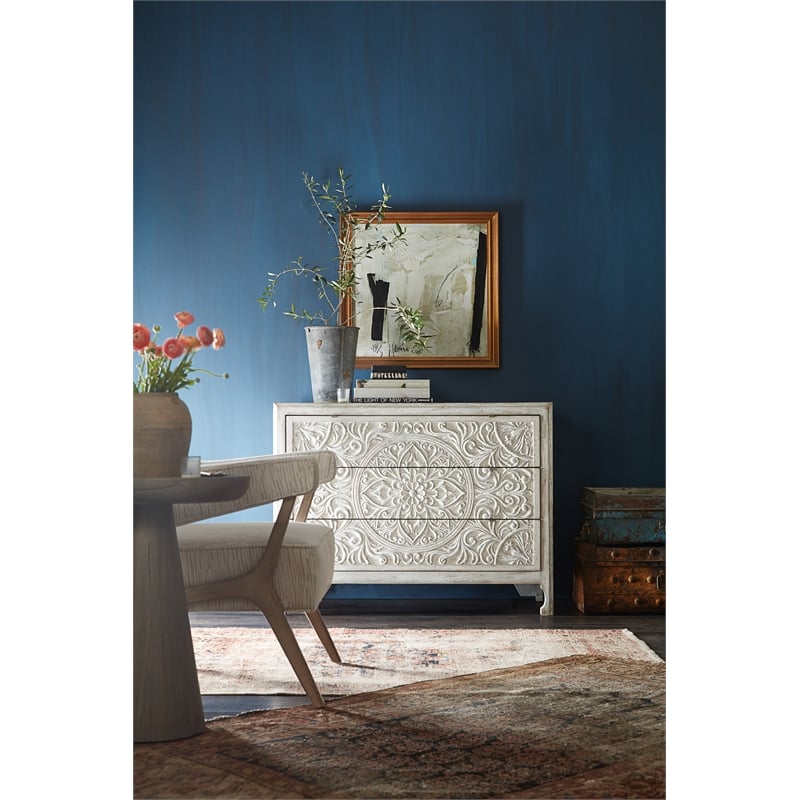 Bowery Hill 3-Drawer Accent Chest in Antique White Distressed Wood