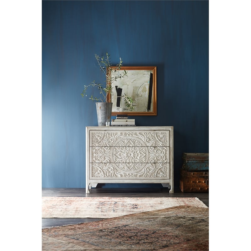 Bowery Hill 3-Drawer Accent Chest in Antique White Distressed Wood