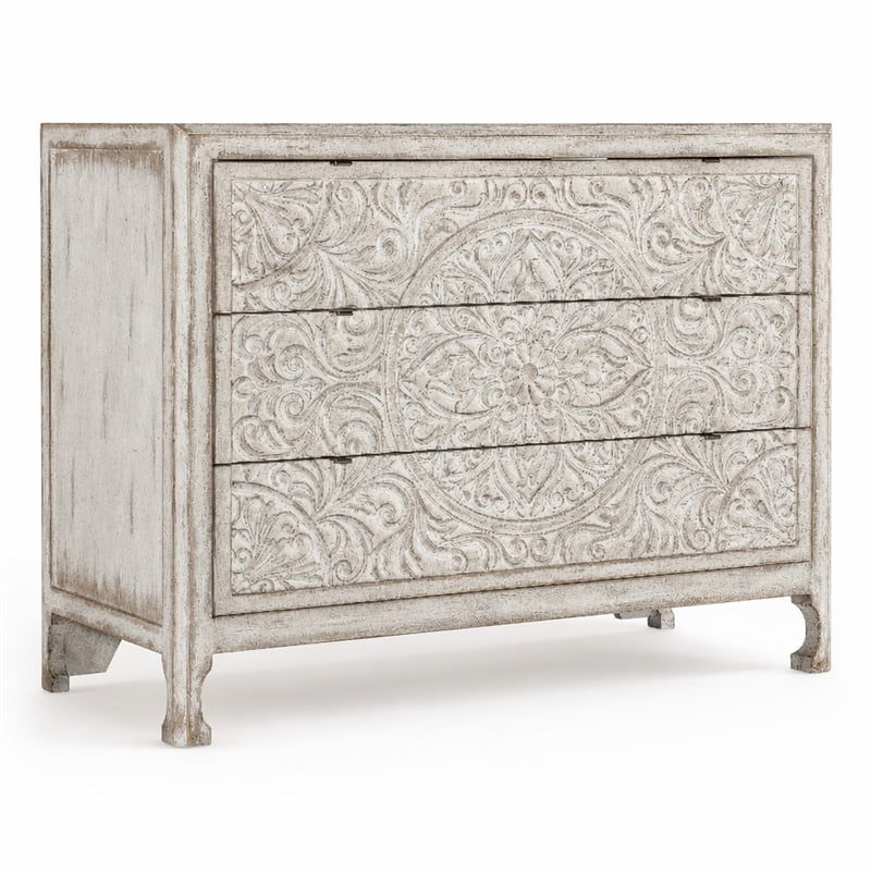 Bowery Hill 3-Drawer Accent Chest in Antique White Distressed Wood