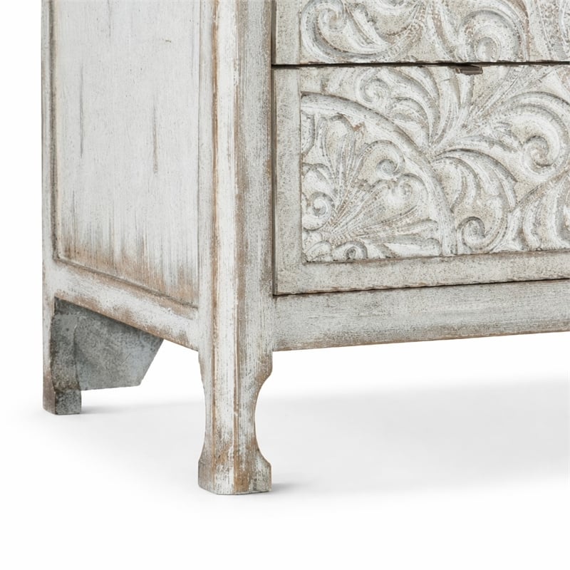 Bowery Hill 3-Drawer Accent Chest in Antique White Distressed Wood