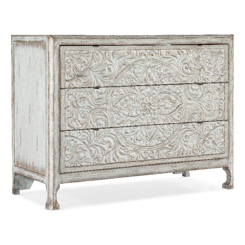 Bowery Hill 3-Drawer Accent Chest in Antique White Distressed Wood