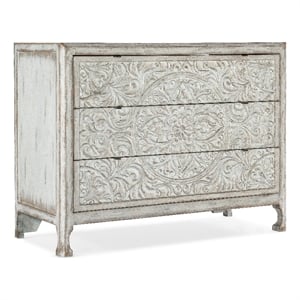 Bowery Hill 3-Drawer Accent Chest in Antique White Distressed Wood