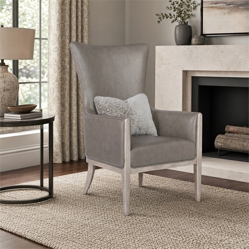 Bowery Hill Kyndall Club Chair with Accent Pillow in Grey Leather