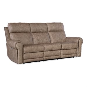 Bowery Hill Duncan Leather Power Recline Sofa in Brown with USB Port