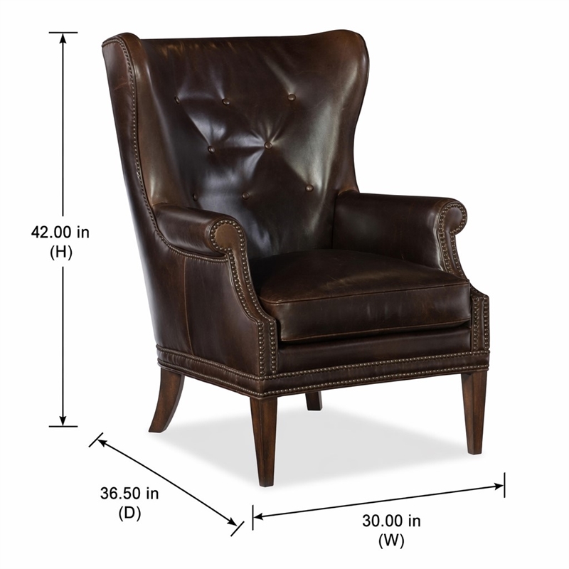 Bowery Hill Maya Brown Leather Wing Accent Chair with Nailhead Trim