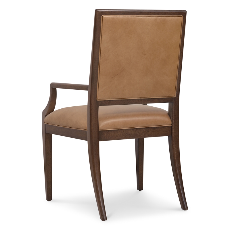 Bowery Hill Leather Arm Chair in Walnut Finish with Brown Leather Upholstery