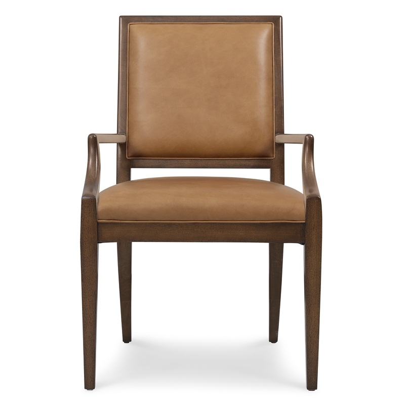 Bowery Hill Leather Arm Chair in Walnut Finish with Brown Leather Upholstery