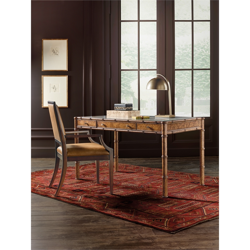 Bowery Hill Leather Arm Chair in Walnut Finish with Brown Leather Upholstery