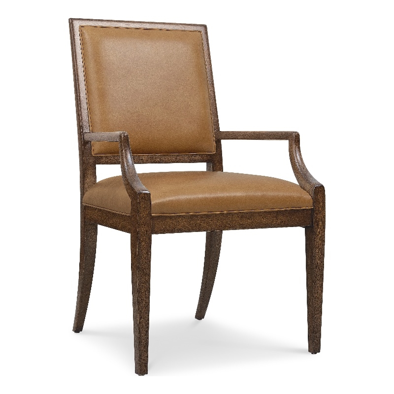 Bowery Hill Leather Arm Chair in Walnut Finish with Brown Leather Upholstery