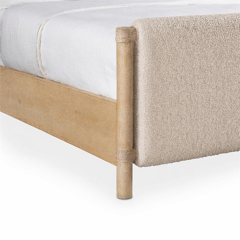 Bowery Hill Retreat Queen Panel Bed in Beige Wood with Fabric Upholstery
