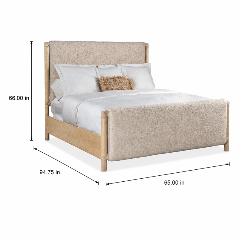 Bowery Hill Retreat Queen Panel Bed in Beige Wood with Fabric Upholstery