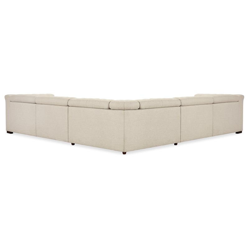 Bowery Hill Beige Fabric 5-Seat Sectional with Power Recliners and Headrests