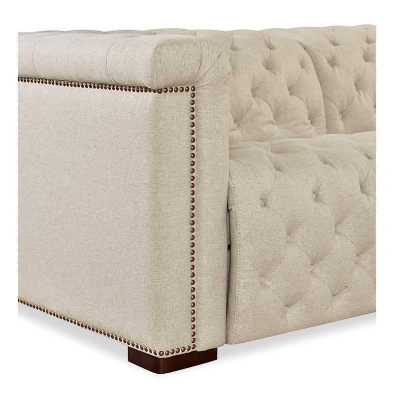 Bowery Hill Beige Fabric 5-Seat Sectional with Power Recliners and Headrests