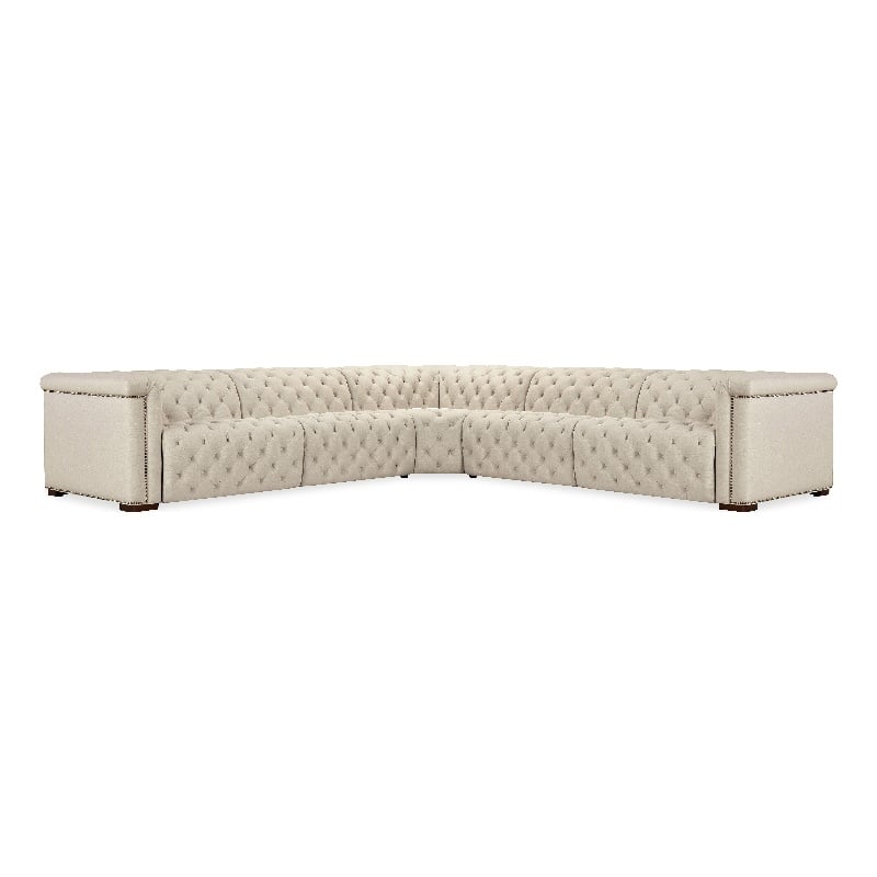 Bowery Hill Beige Fabric 5-Seat Sectional with Power Recliners and Headrests