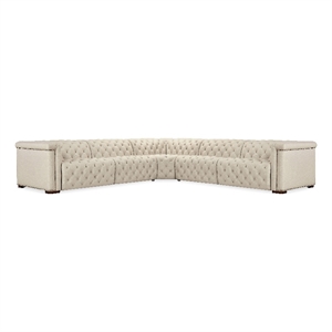 Bowery Hill Beige Fabric 5-Seat Sectional with Power Recliners and Headrests