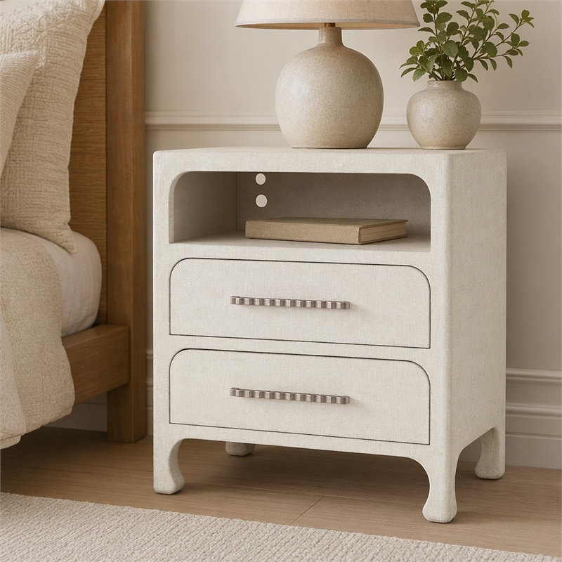 Bowery Hill Serenity Nightstand with USB Ports in White Wood
