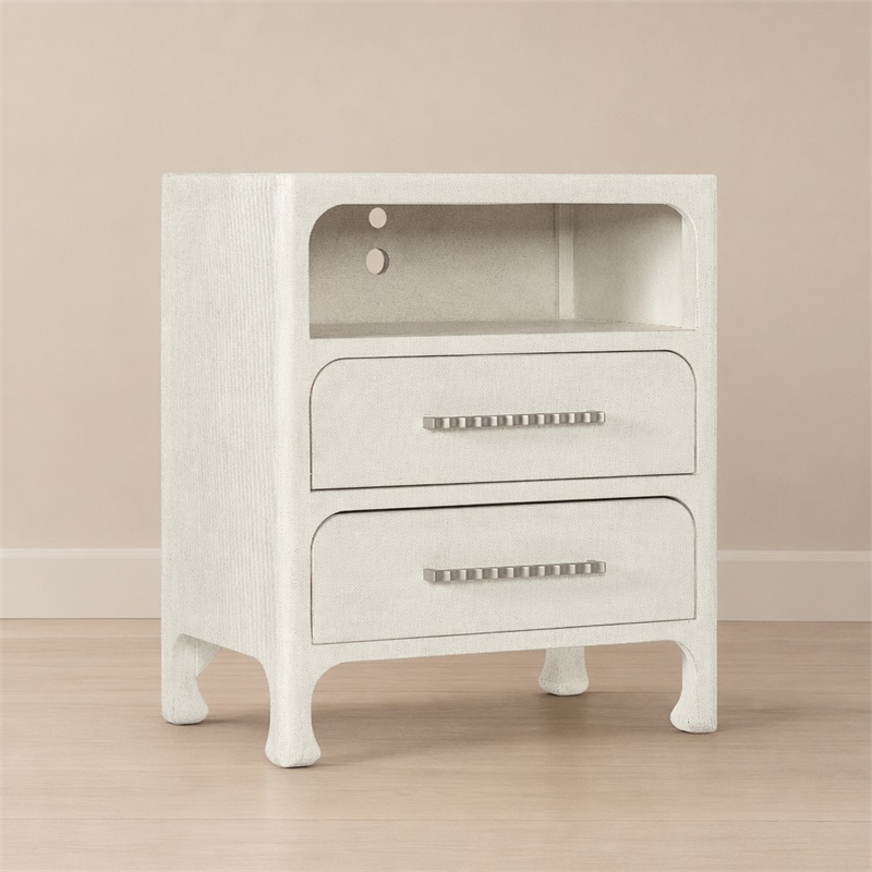 Bowery Hill Serenity Nightstand with USB Ports in White Wood