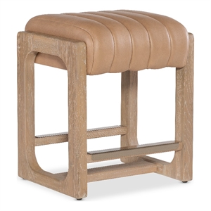Bowery Hill Counter Stool in Brown Leather with Brass Footrest