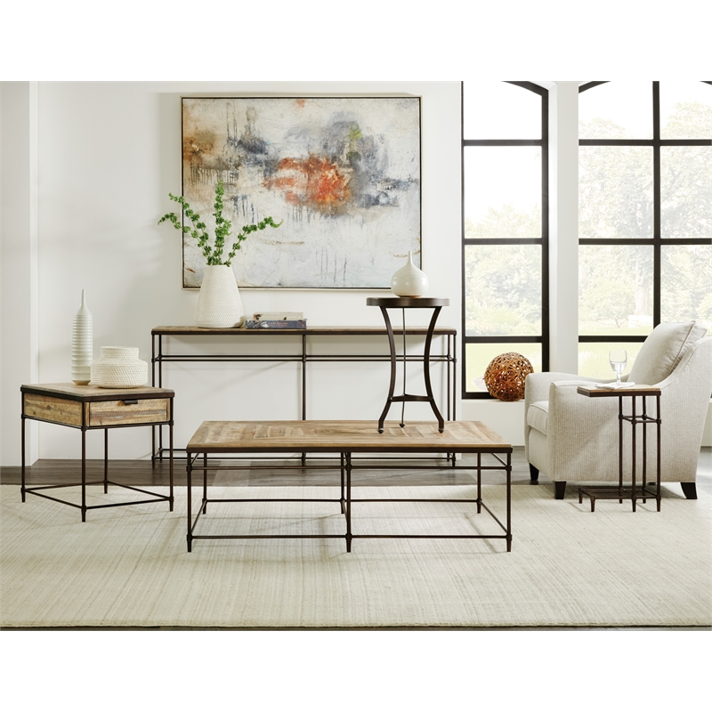 Bowery Hill St. Armand Rectangular End Table in Light Wood and Bronze