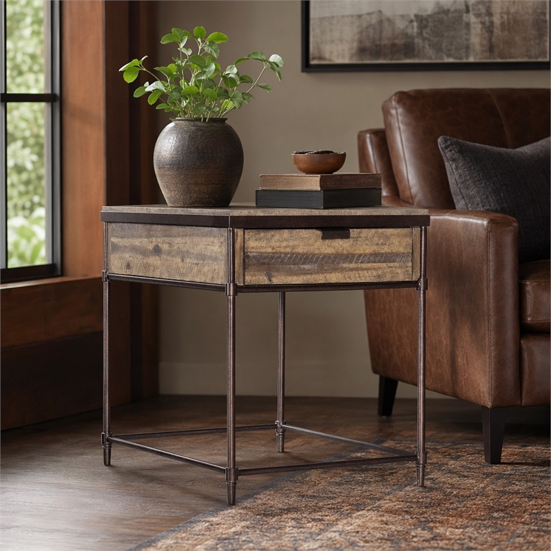 Bowery Hill St. Armand Rectangular End Table in Light Wood and Bronze