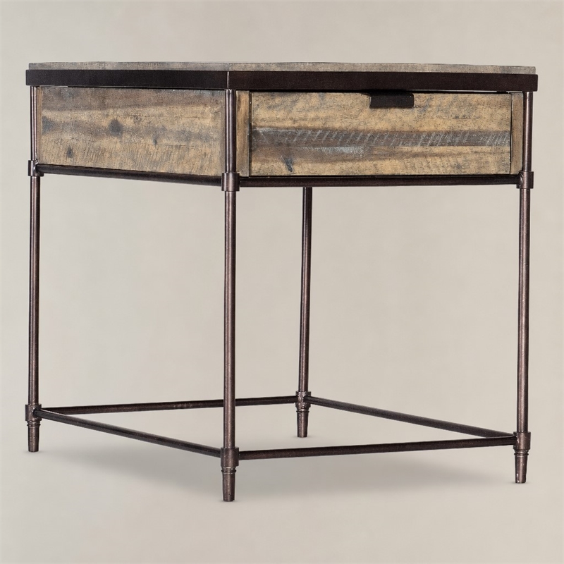 Bowery Hill St. Armand Rectangular End Table in Light Wood and Bronze