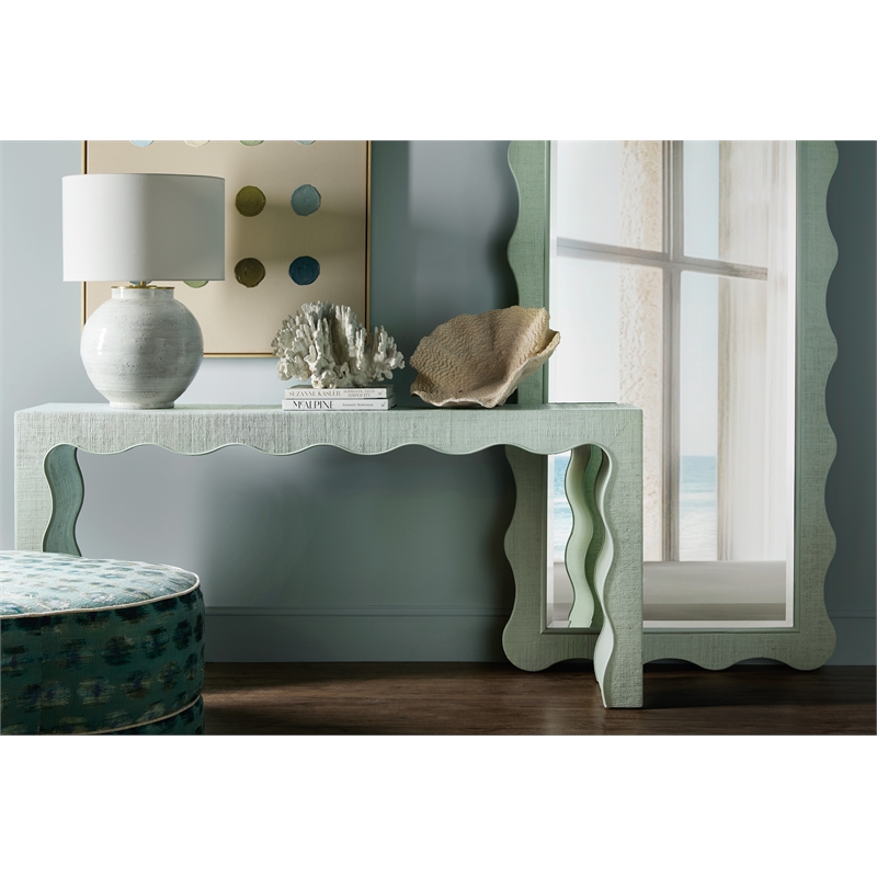 Bowery Hill Waverly Painted Console Table in Blue-Green Raffia Finish