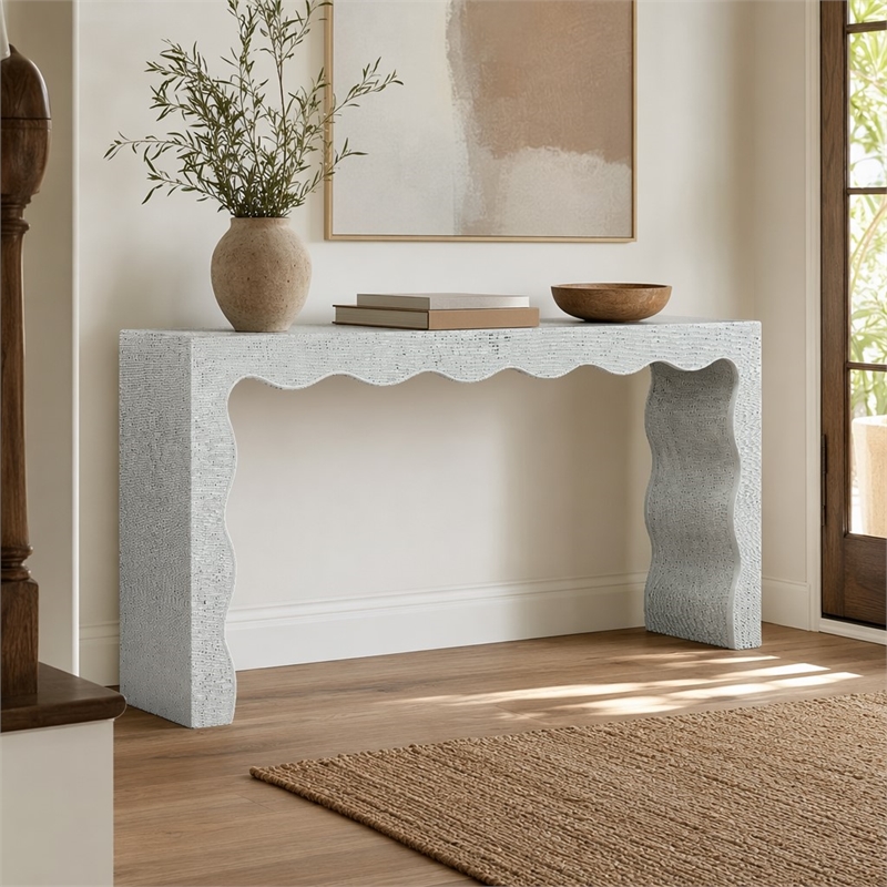 Bowery Hill Waverly Painted Console Table in Blue-Green Raffia Finish