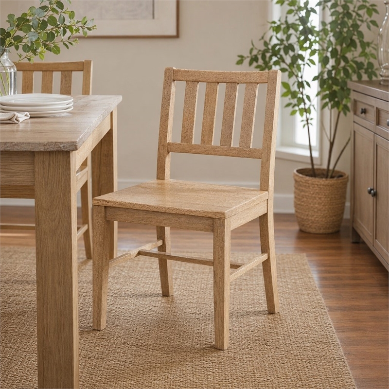 Bowery Hill Driftwood Side Chair in Light Brown Slat-Back Design