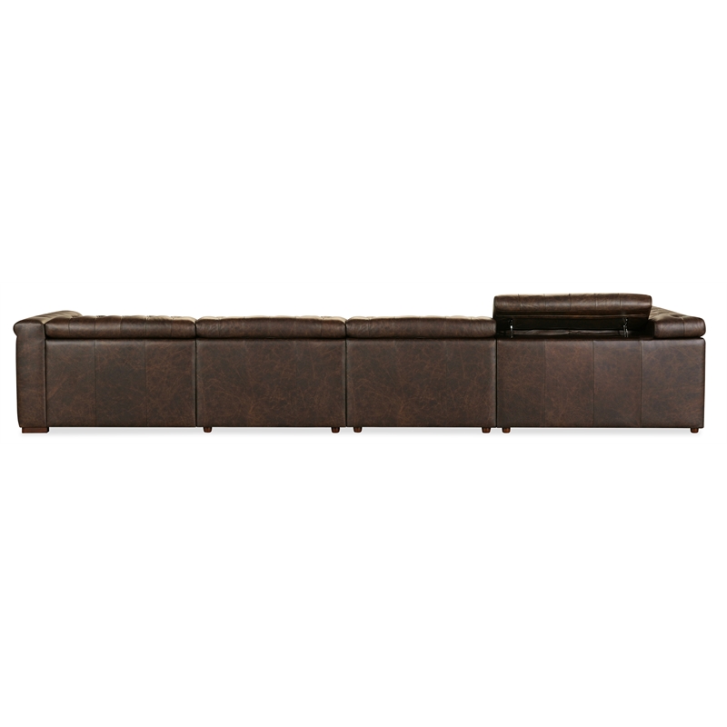 Bowery Hill 6 Seat Brown Leather Sectional with Recliners and Headrests