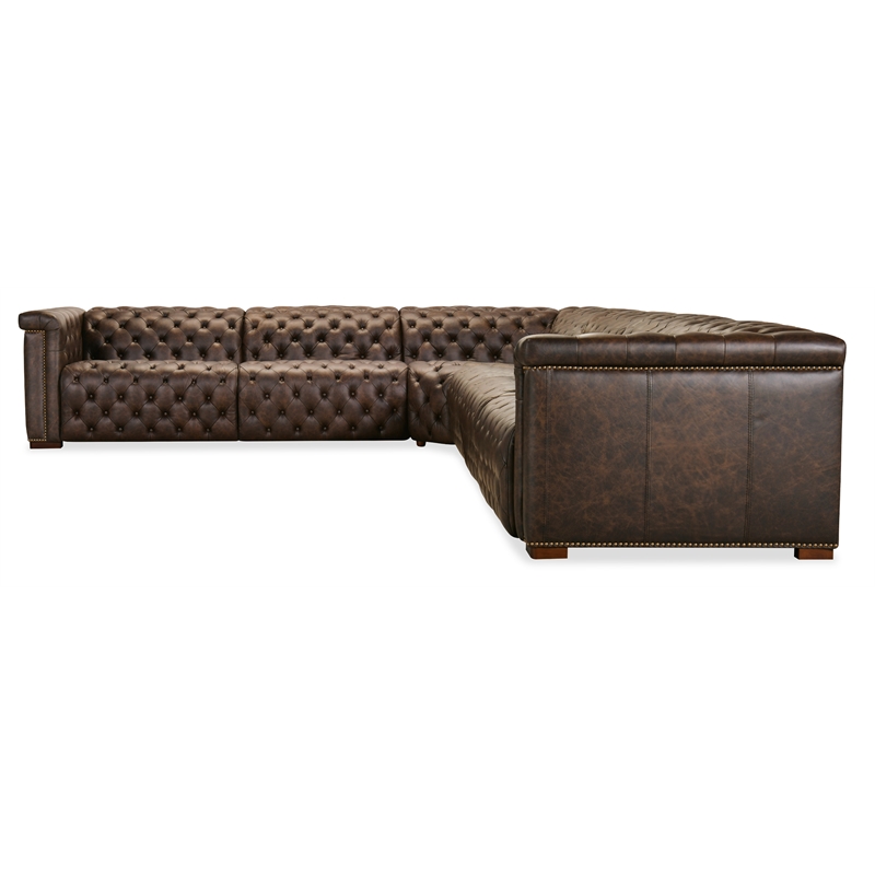 Bowery Hill 6 Seat Brown Leather Sectional with Recliners and Headrests