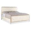 Bowery Hill Queen Upholstered Metal Bed with Beige Fabric and Rails