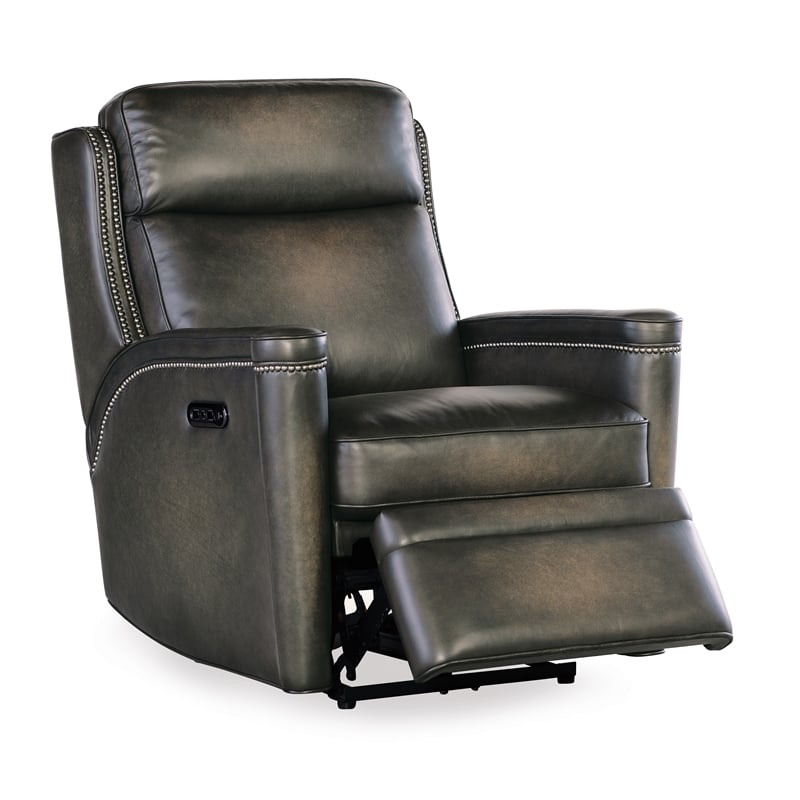 Bowery Hill Power Recliner with Power Headrest in Gray Leather