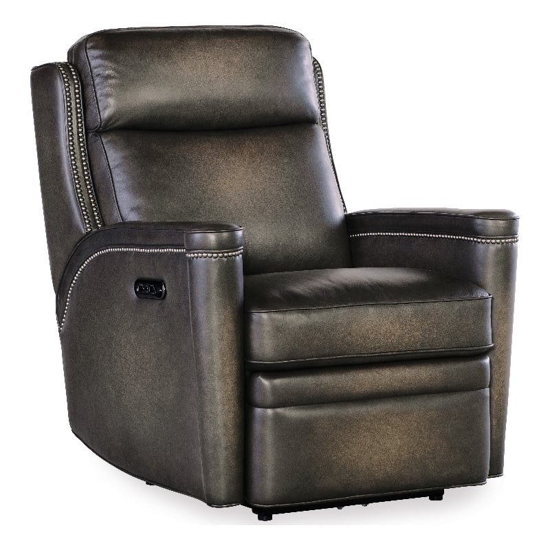 Bowery Hill Power Recliner with Power Headrest in Gray Leather