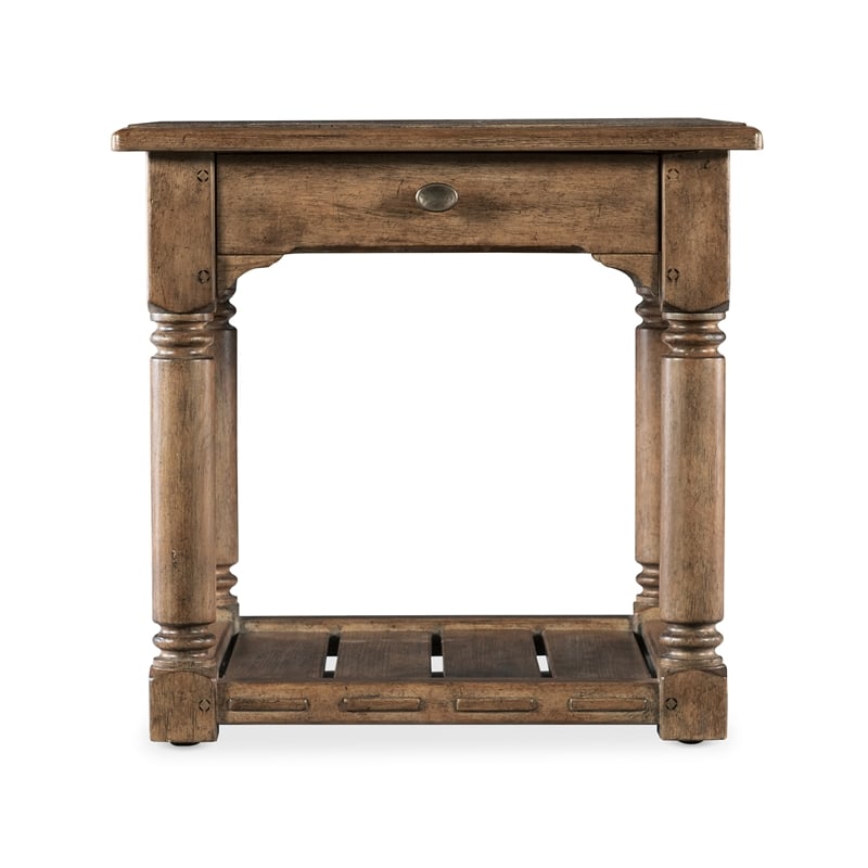 Bowery Hill Americana Rectangular Wood End Table in Distressed Brown