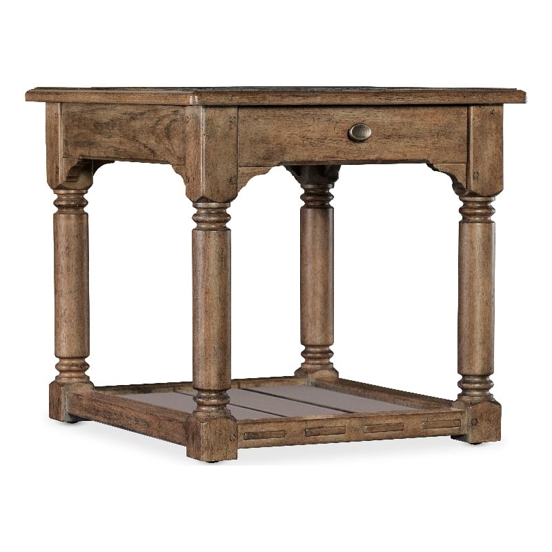 Bowery Hill Americana Rectangular Wood End Table in Distressed Brown