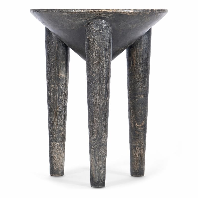 Bowery Hill Pyramid Side Table Mango Wood Dark Finish with Fixed Shelf