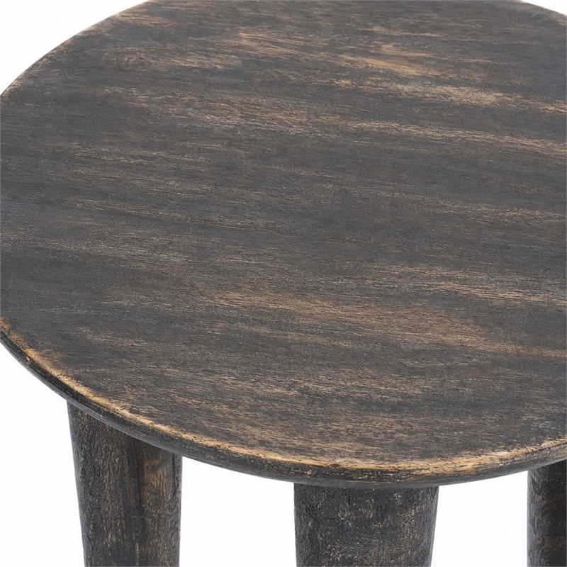Bowery Hill Pyramid Side Table Mango Wood Dark Finish with Fixed Shelf