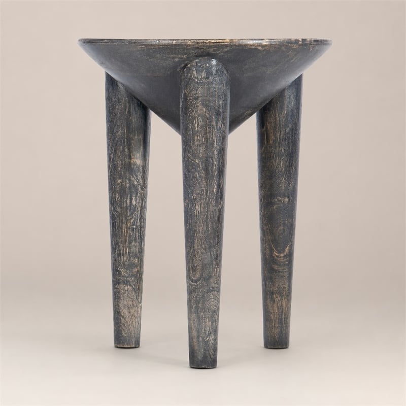 Bowery Hill Pyramid Side Table Mango Wood Dark Finish with Fixed Shelf