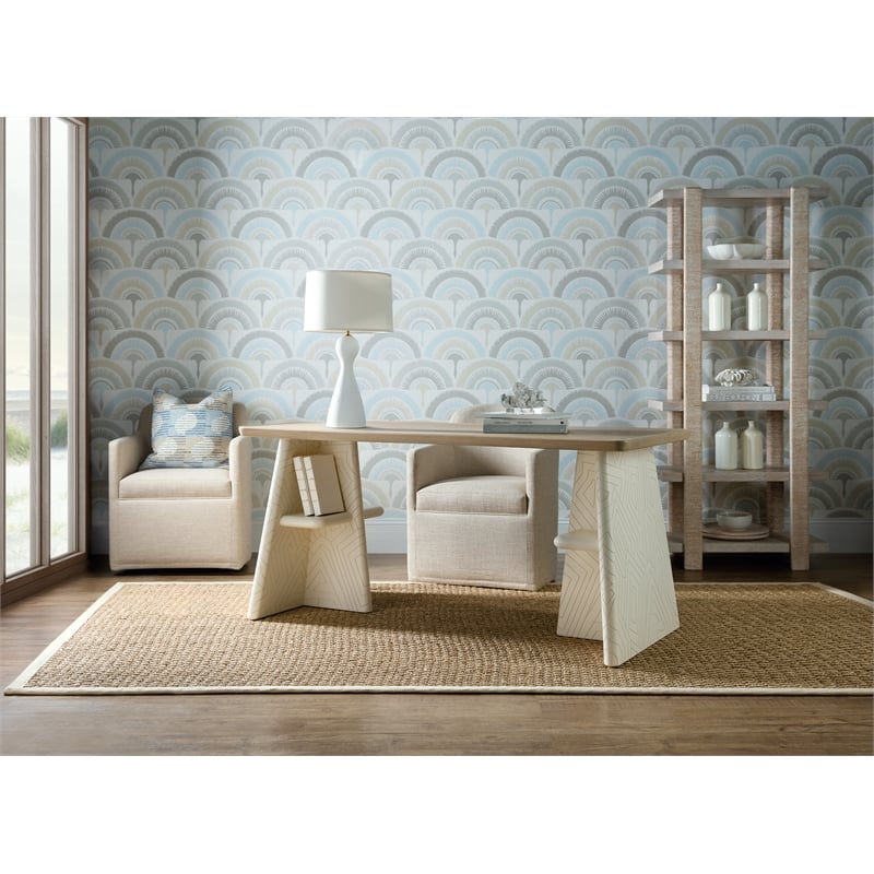 Bowery Hill Effie Writing Table Cream Wood Finish with Carved Pedestals