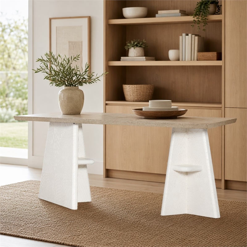 Bowery Hill Effie Writing Table Cream Wood Finish with Carved Pedestals