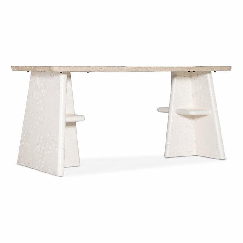 Bowery Hill Effie Writing Table Cream Wood Finish with Carved Pedestals