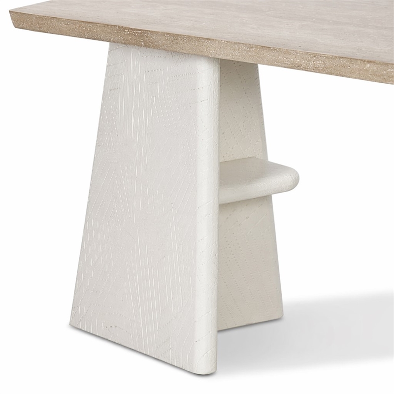 Bowery Hill Effie Writing Table Cream Wood Finish with Carved Pedestals